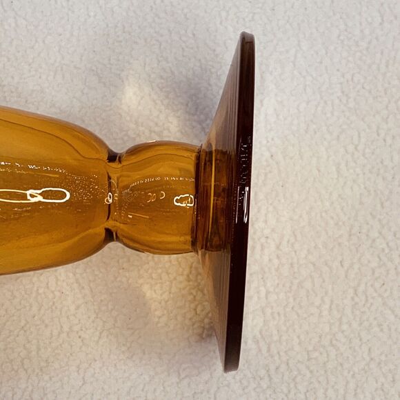 MCM Vtg Hand-Blown Amber Glass Yellow Vase Folded Open Top Pedestal Much Detail - Picture 10 of 16